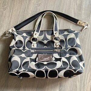 Coach Black and Cream Signature Logo Shoulder Bag
